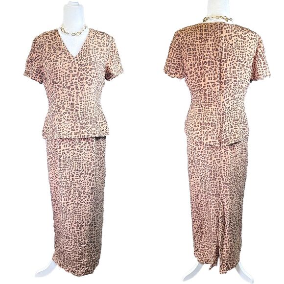 Vintage Y2K Spenser Jeremy Leopard 100% Silk‎ Midi Dress Size 10 Short Sleeve V - Picture 1 of 12